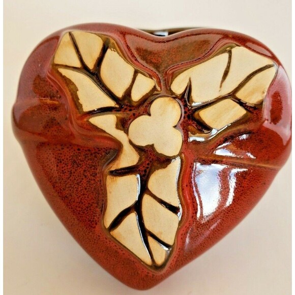 Unknown Jewelry - Trinket Dish for Christmas Brown with tan Holly Leaves and Berries Hand painted